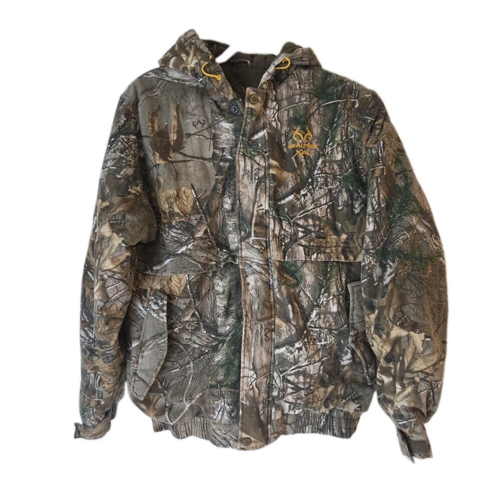 RealTree Xtra Mens M Jacket Brown Forest Camo Lined Hooded Full Zip Hunting Coat